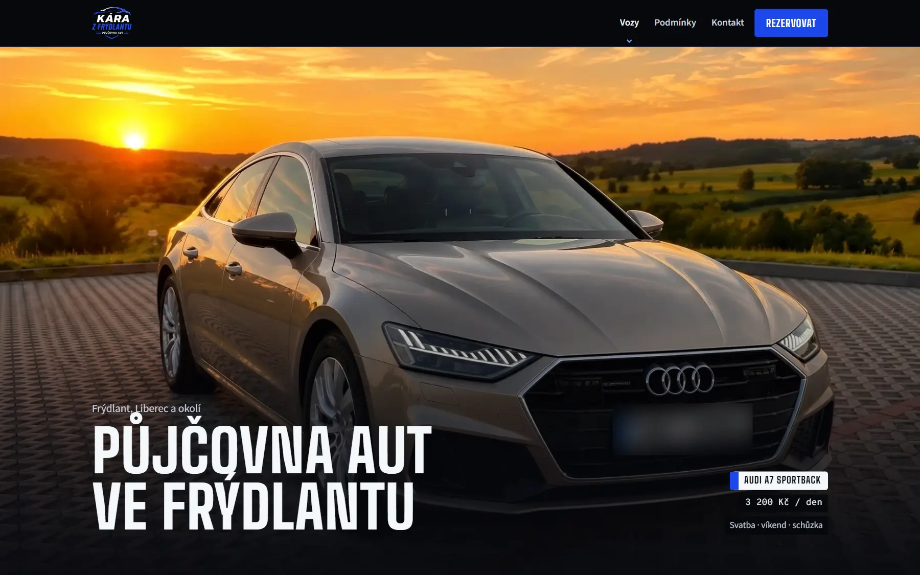 Úvodní stránka webu karafrydlant.cz - půjčovna aut