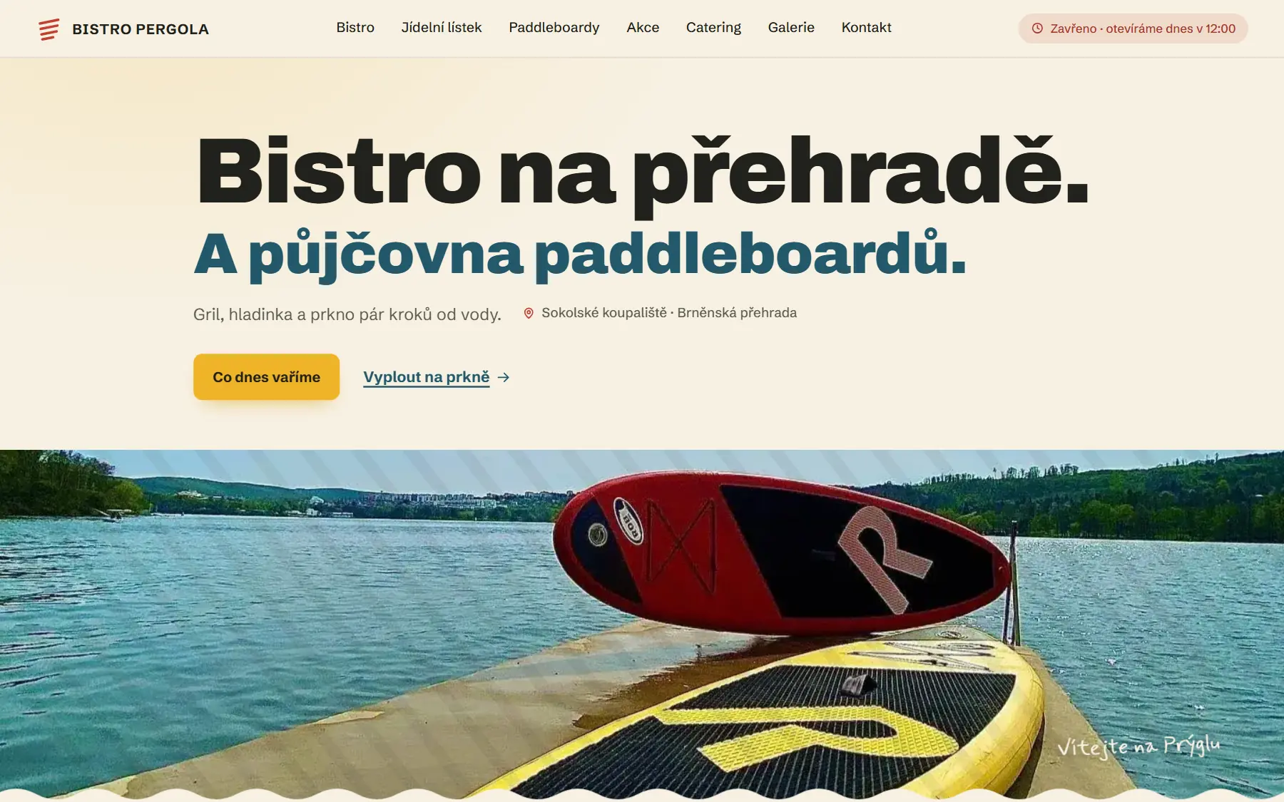 Úvodní stránka webu bistropergola.cz - bistro a půjčovna paddleboardů