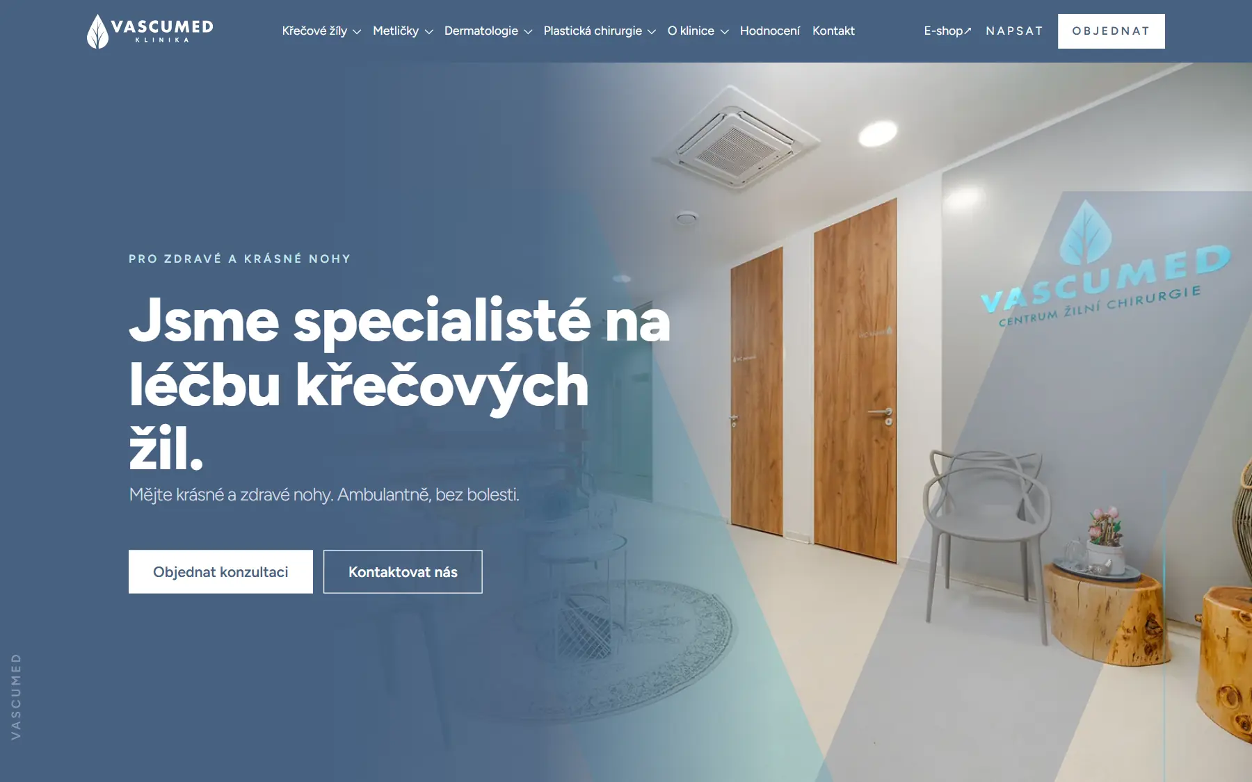 Úvodní stránka nového webu kliniky Vascumed